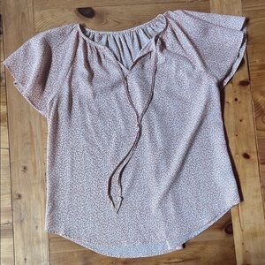 SHEIN Light Pink Patterned Blouse with Tie Detail